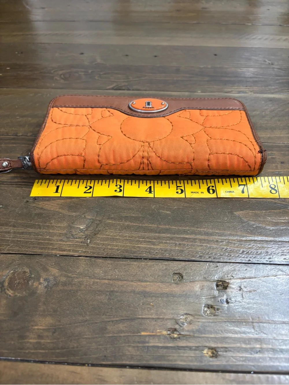 Fossil Key-Per Orange Quilted Wallet
